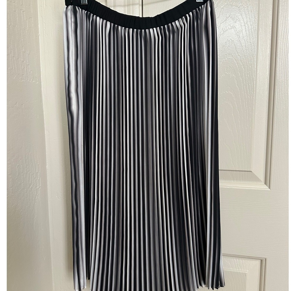 EILEEN FISHER Pleated Ombre Midi Skirt Black Grey Striped Side Zip XS - Picture 3 of 7